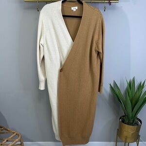 Prima - Camel & Ivory Two-Toned Wrap Maxi Sweater Dress.